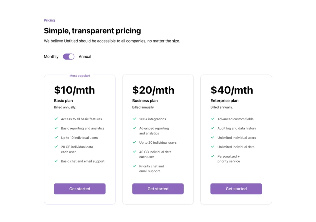 Pricing Toggle