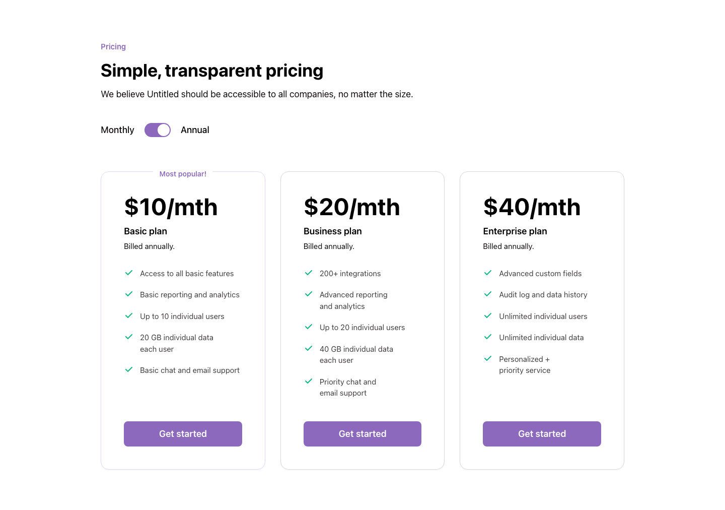 Pricing Toggle Pattern Screenshot
